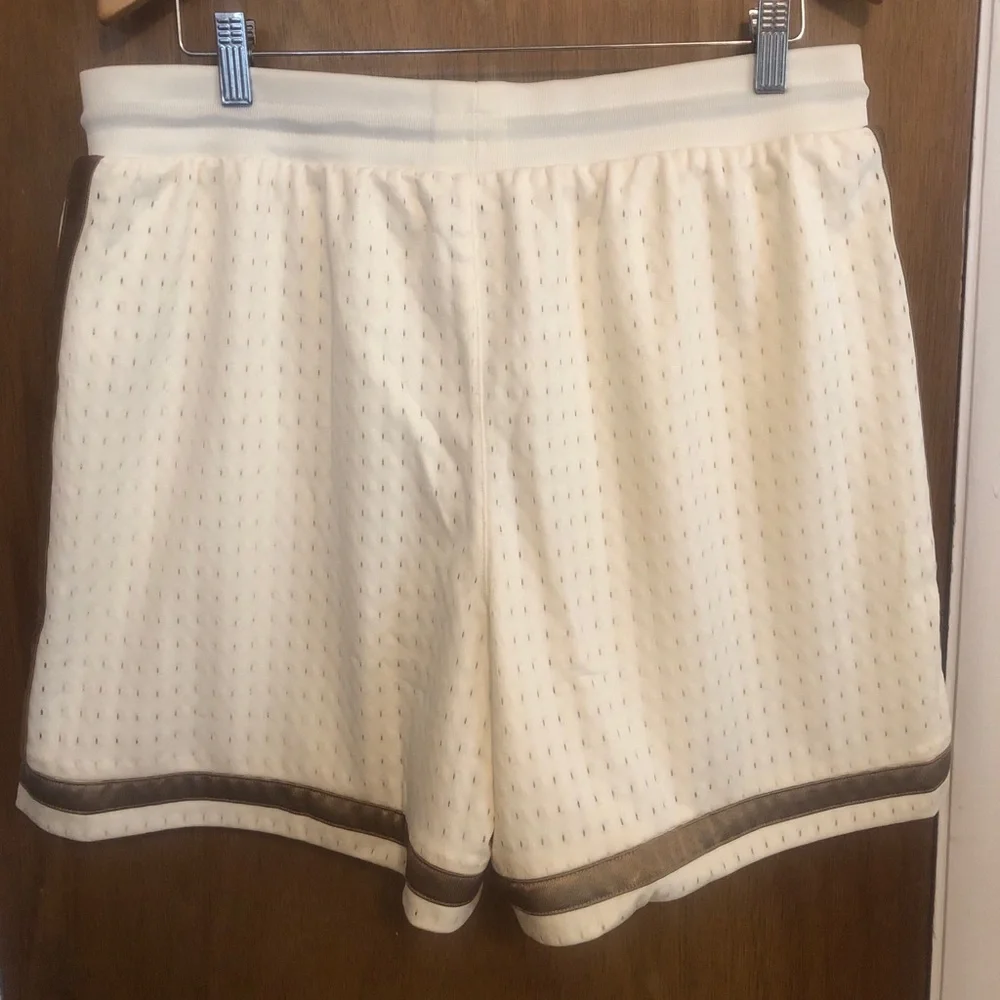 adidas Cream Athletic Shorts with Brown Trim